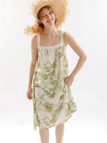 MJ_Floral lace trim slip pajama dress_GREEN