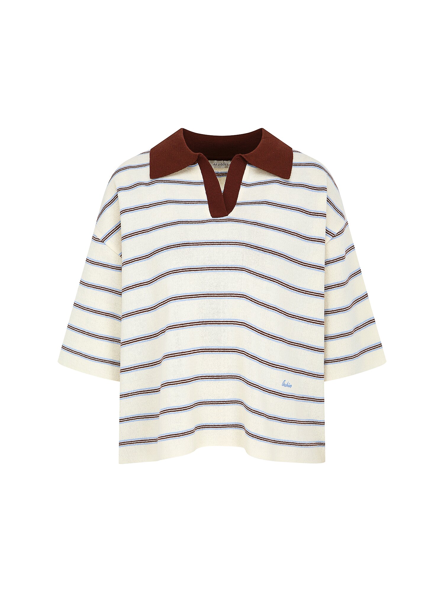 스트라이프 슬릿 칼라 풀오버 니트 (STRIPE IVORY)