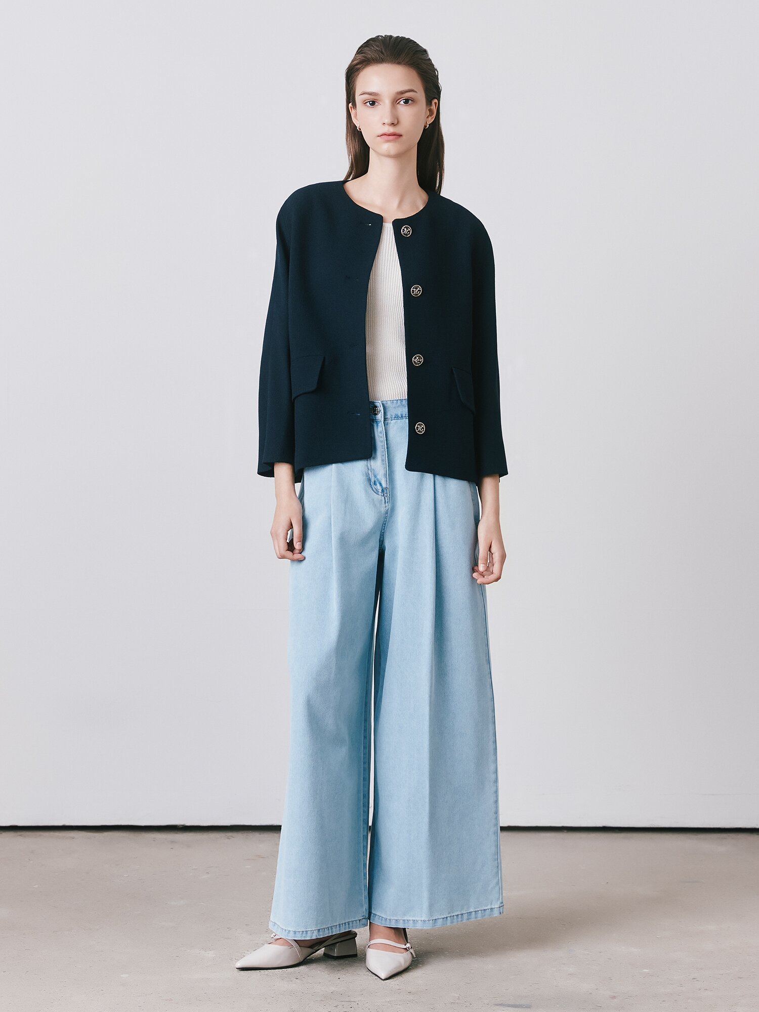 루즈핏 돌먼 슬리브 라운드넥 재킷 (DARK NAVY)