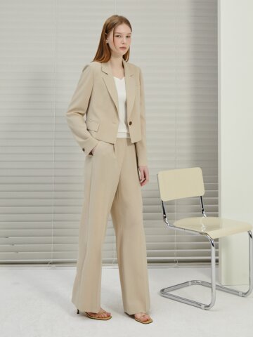 모던 백 밴딩 원턱 와이드 팬츠 