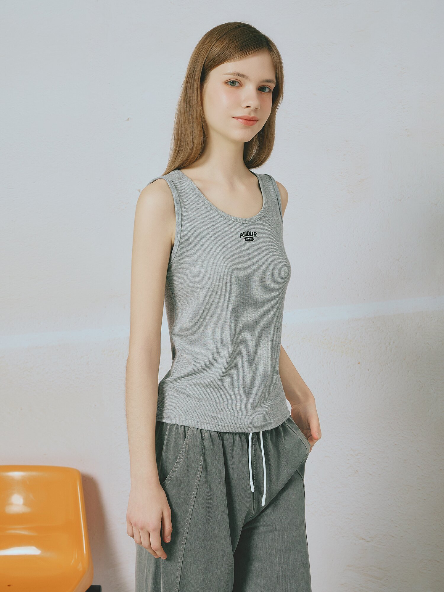 로고 슬리브리스 티셔츠 (GREY)