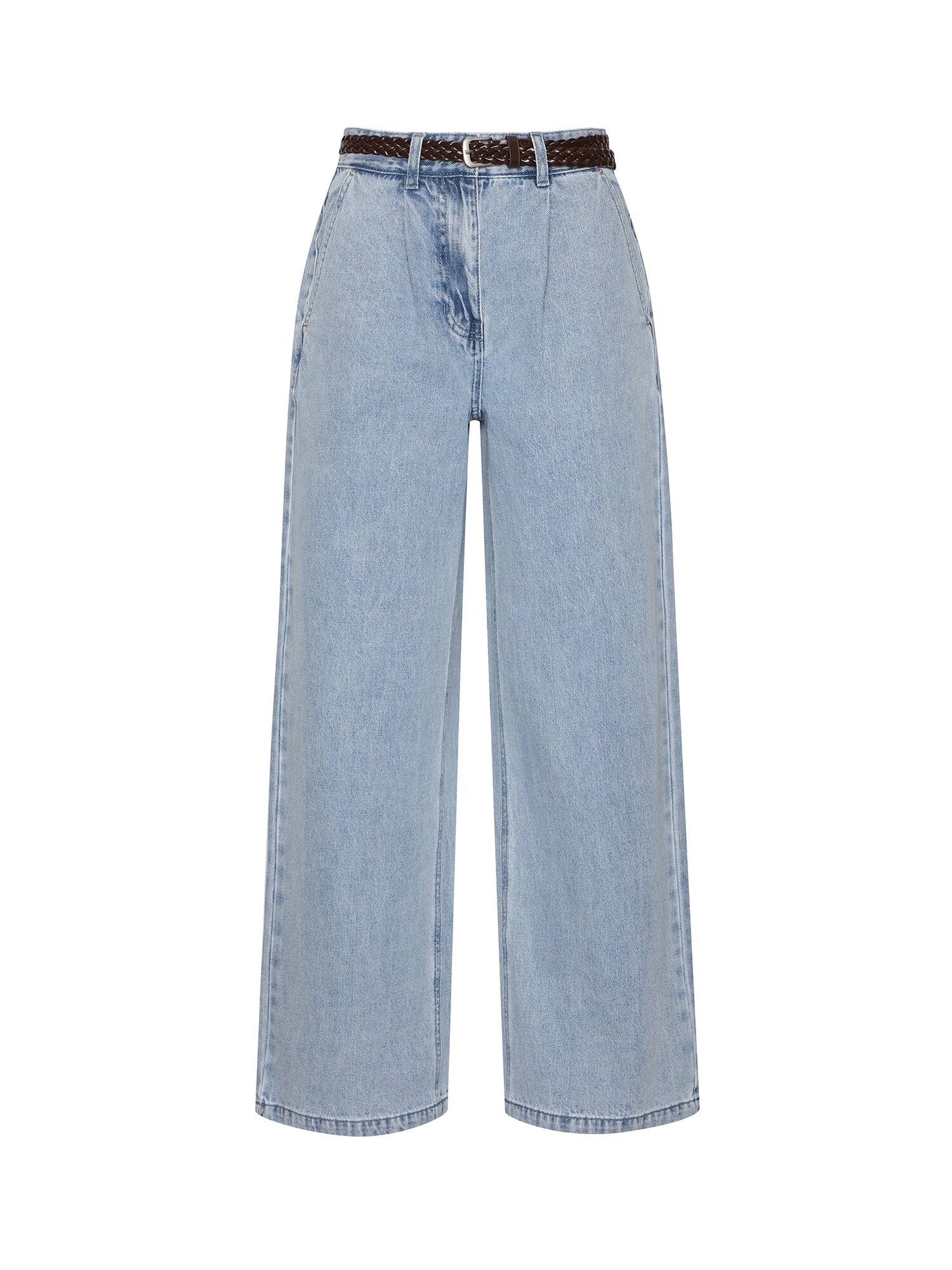 벨티드 원 턱 와이드핏 데님팬츠 (LIGHT BLUE)