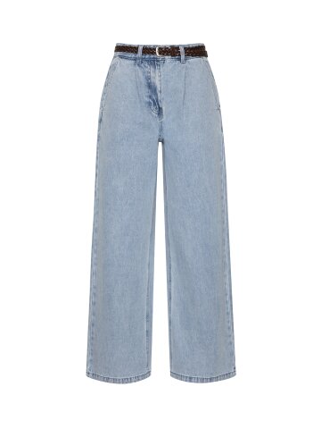 벨티드 원 턱 와이드핏 데님팬츠 