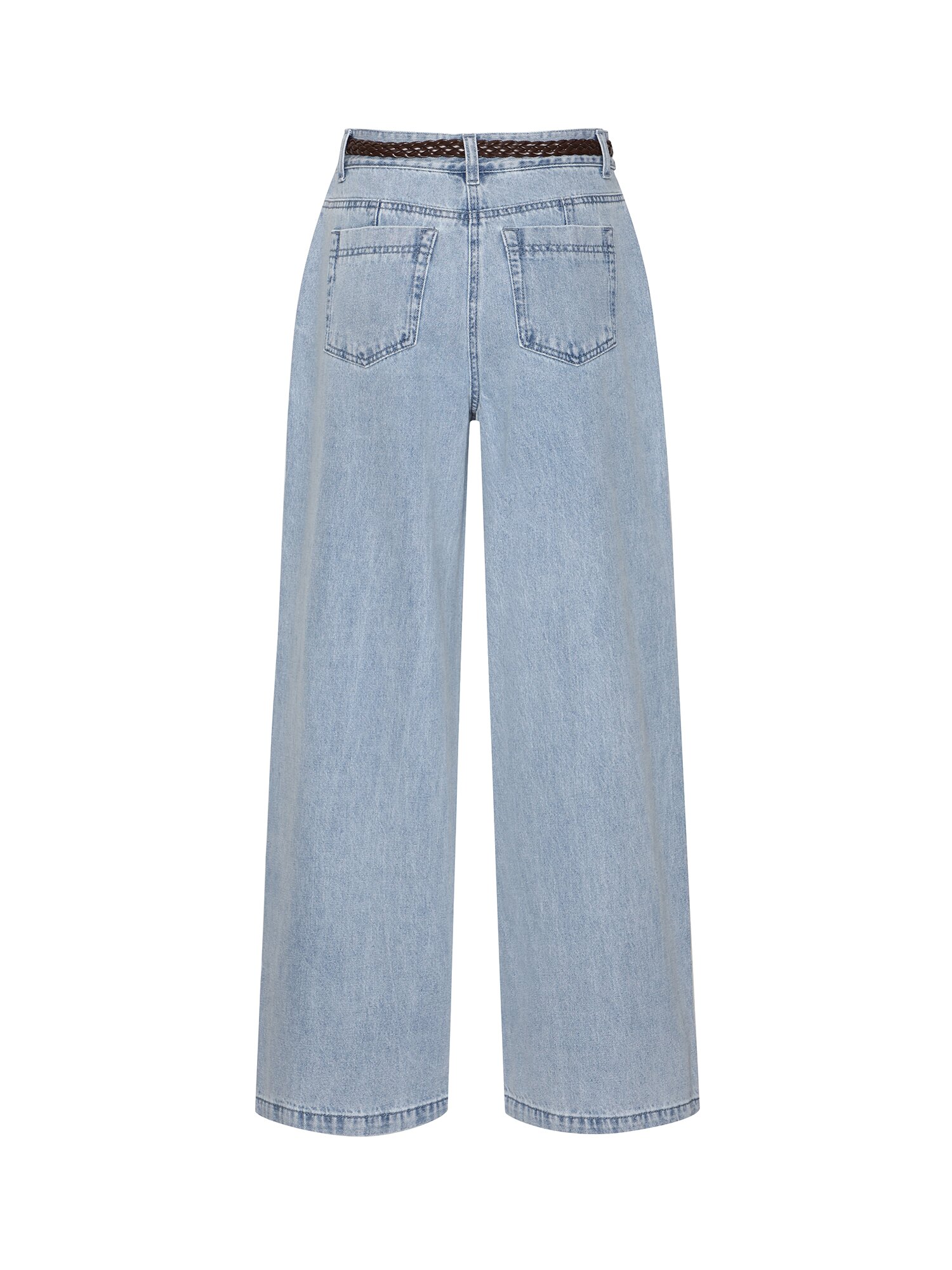 벨티드 원 턱 와이드핏 데님팬츠 (LIGHT BLUE)