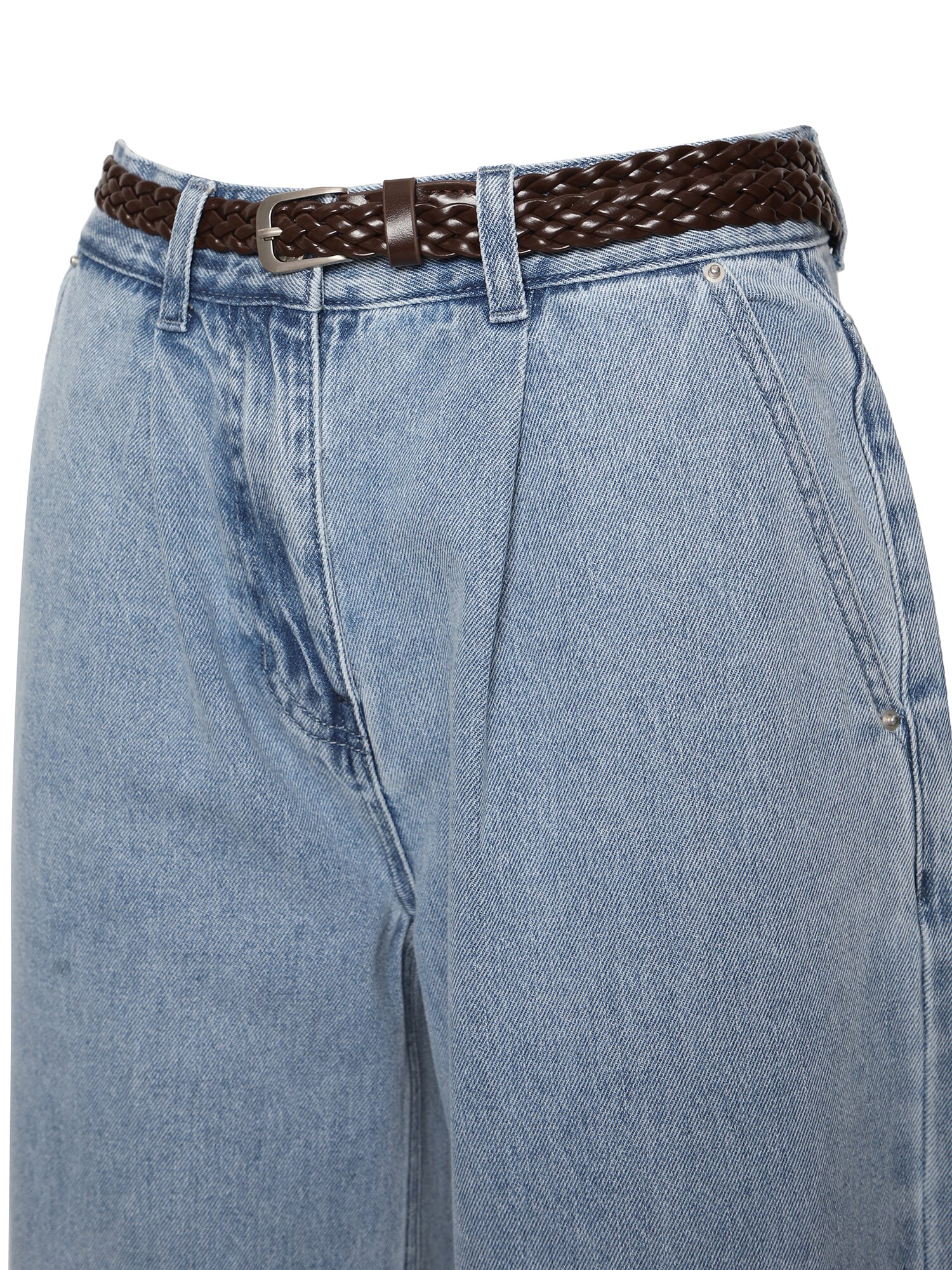 벨티드 원 턱 와이드핏 데님팬츠 (LIGHT BLUE)