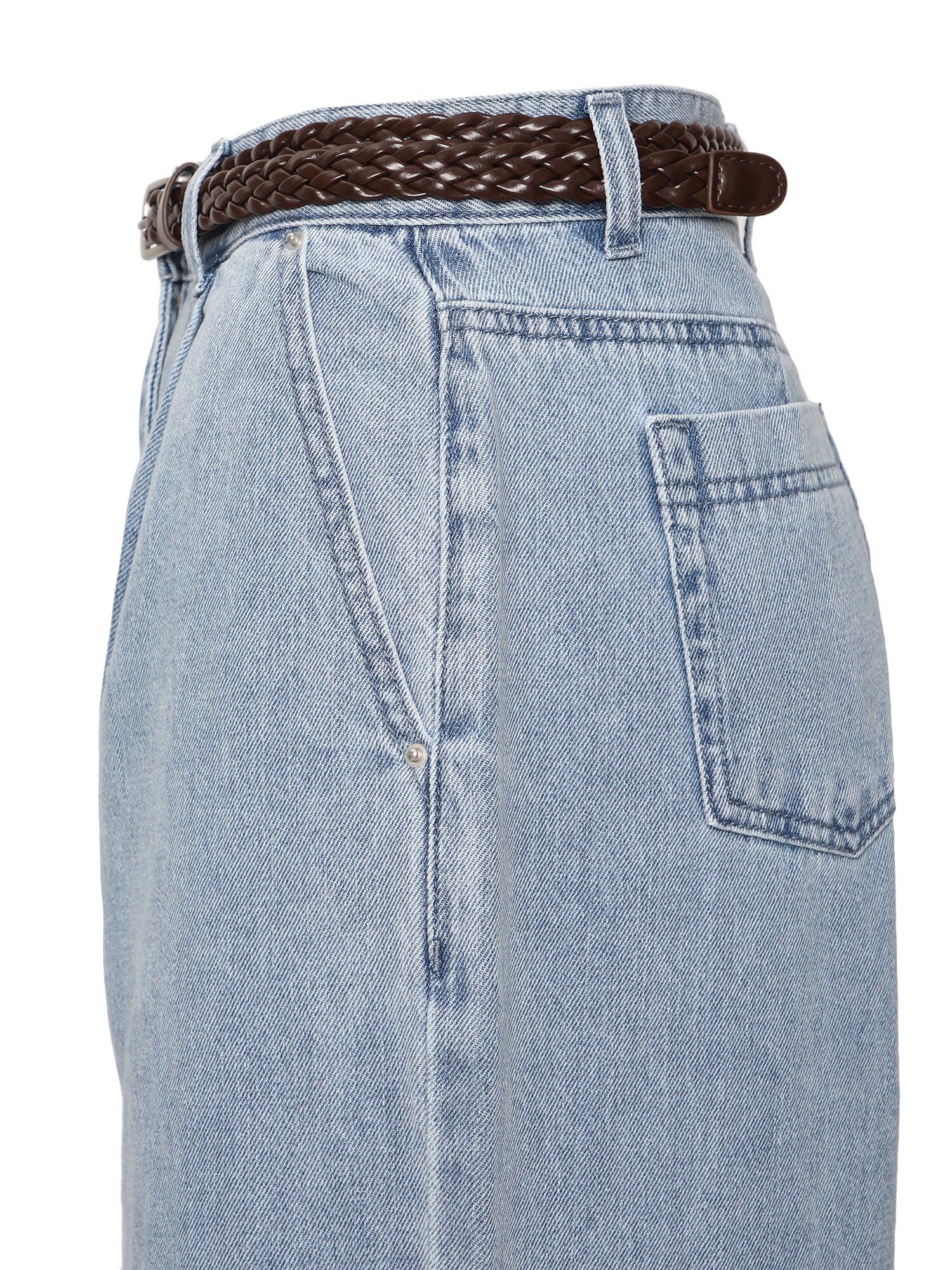 벨티드 원 턱 와이드핏 데님팬츠 (LIGHT BLUE)