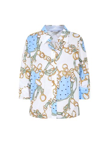 코튼 체인 오픈 칼라 블라우스 