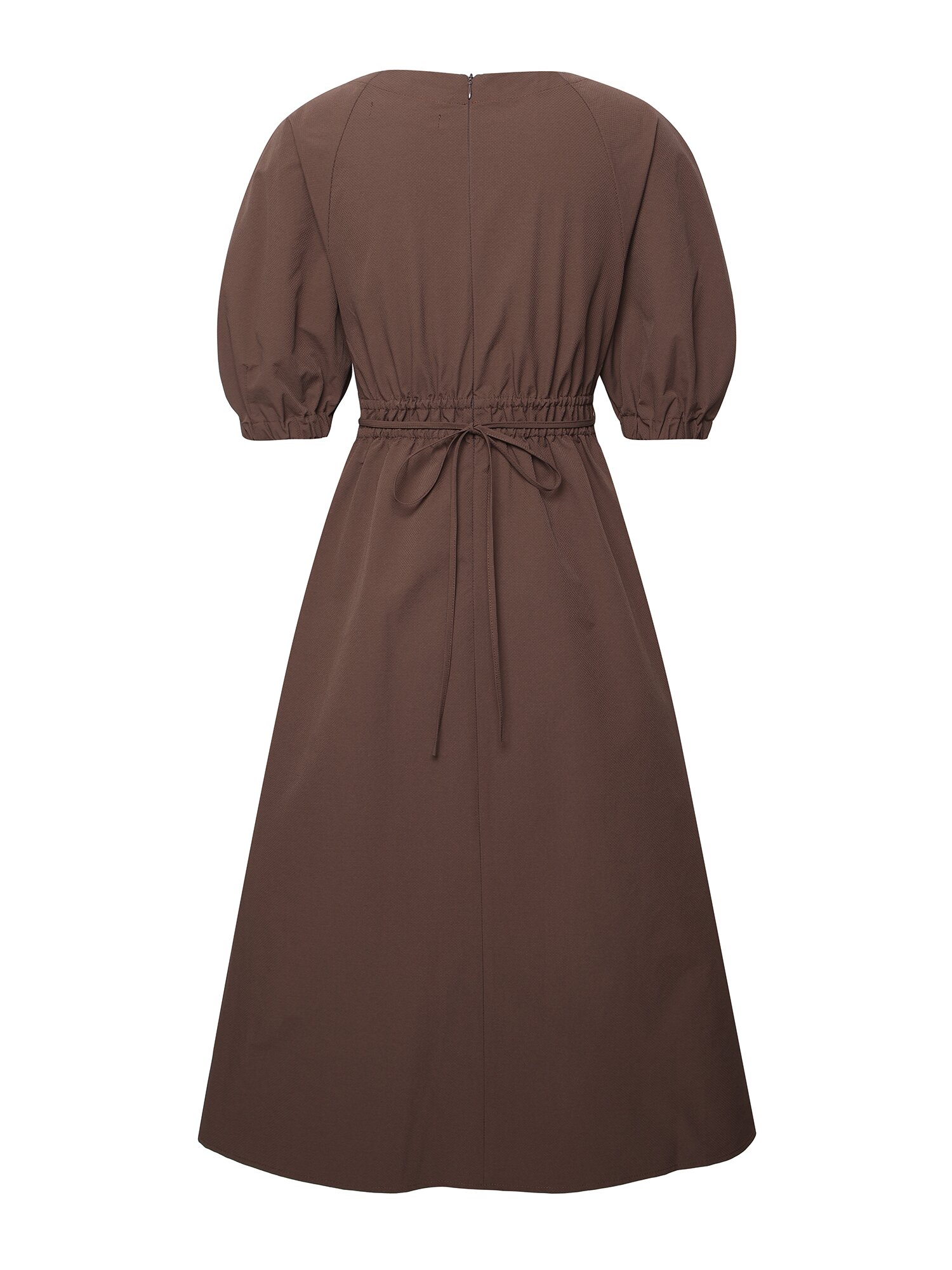 브이넥 벨티드 셔링 롱 원피스 (BROWN)