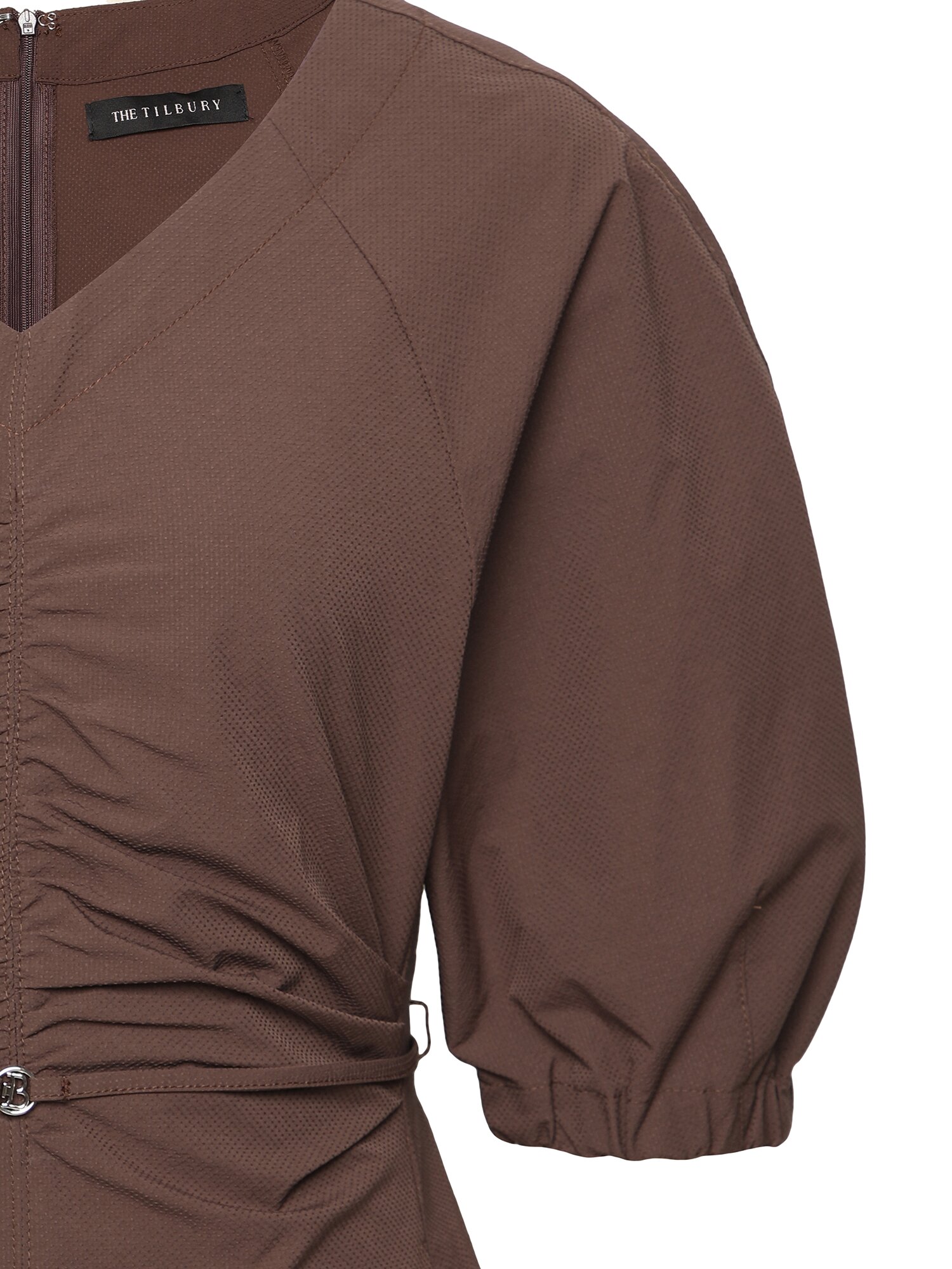 브이넥 벨티드 셔링 롱 원피스 (BROWN)