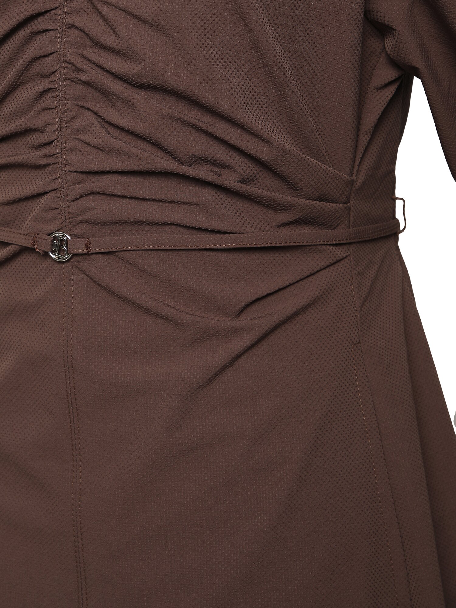 브이넥 벨티드 셔링 롱 원피스 (BROWN)