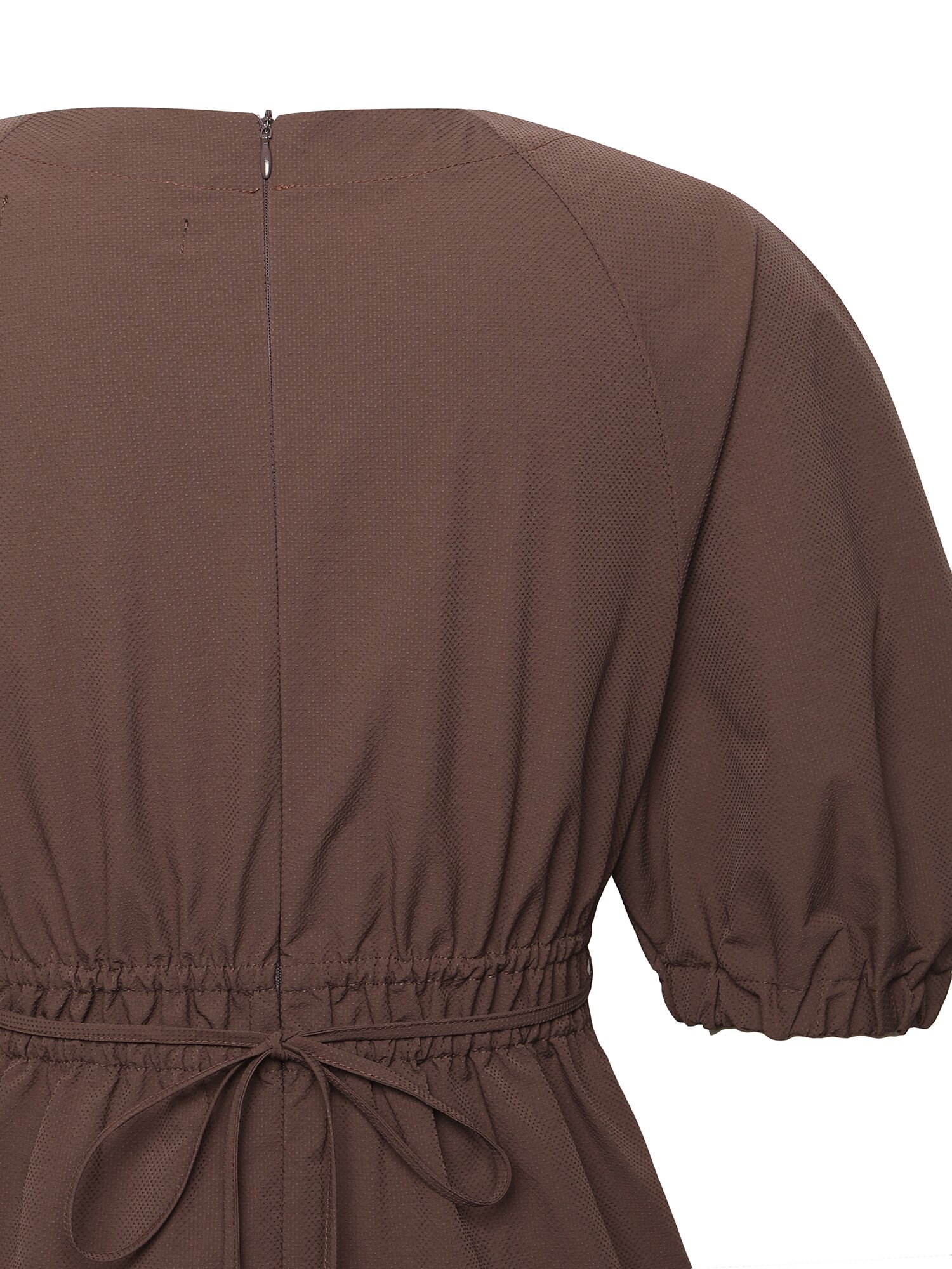 브이넥 벨티드 셔링 롱 원피스 (BROWN)