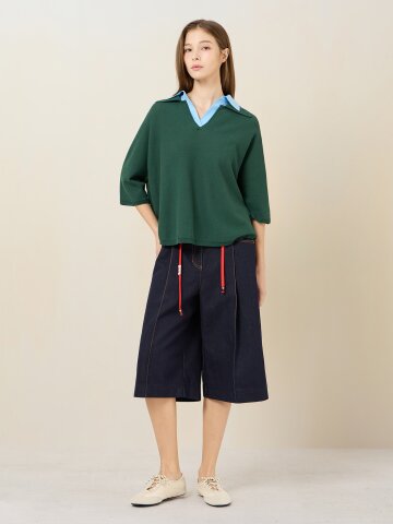 벨티드 원턱 버뮤다 데님 (INDIGO)