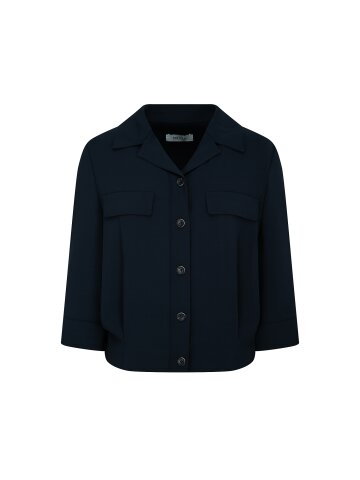 턱 오픈 칼라 크롭 블라우스 