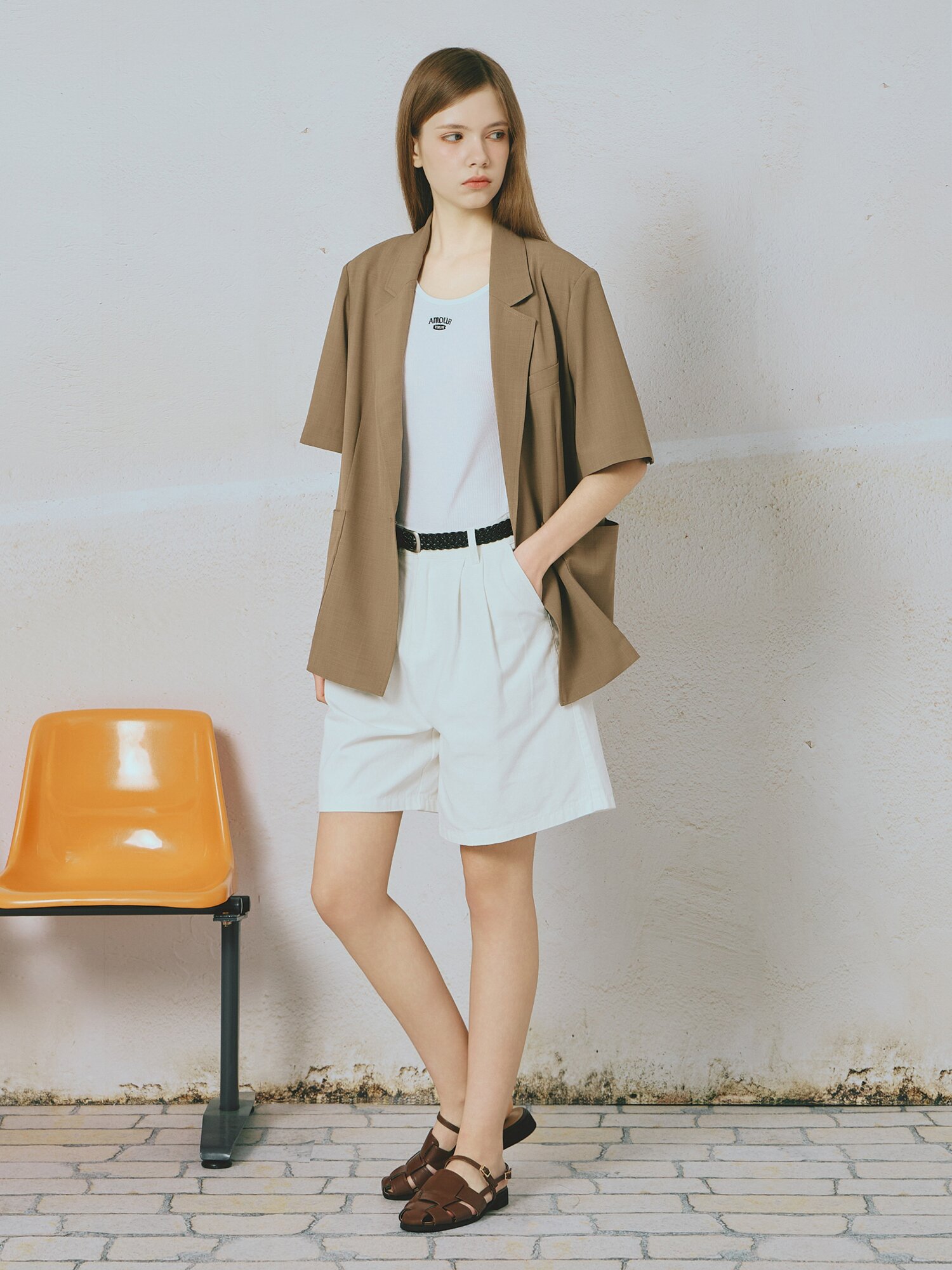 로고 슬리브리스 티셔츠 (WHITE)