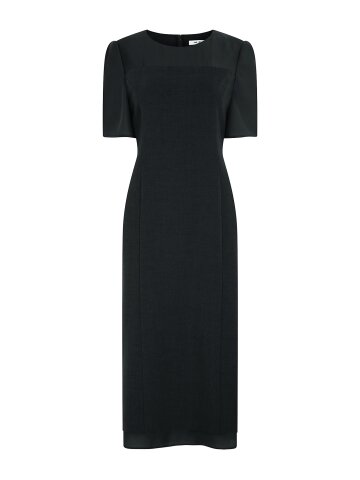 배색 라운드넥 H라인 원피스 