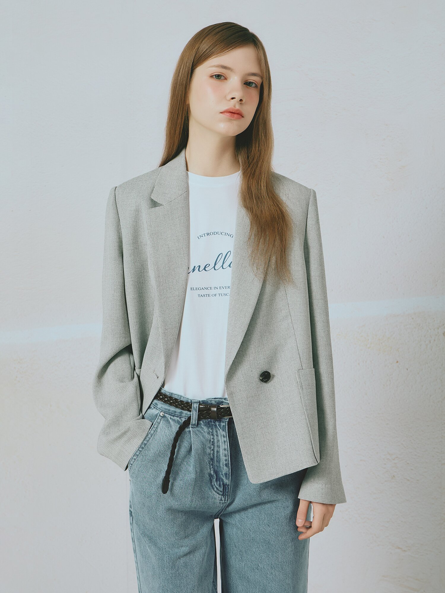 원 버튼 아웃포켓 테일러드 재킷 (MELANGE BEIGE)