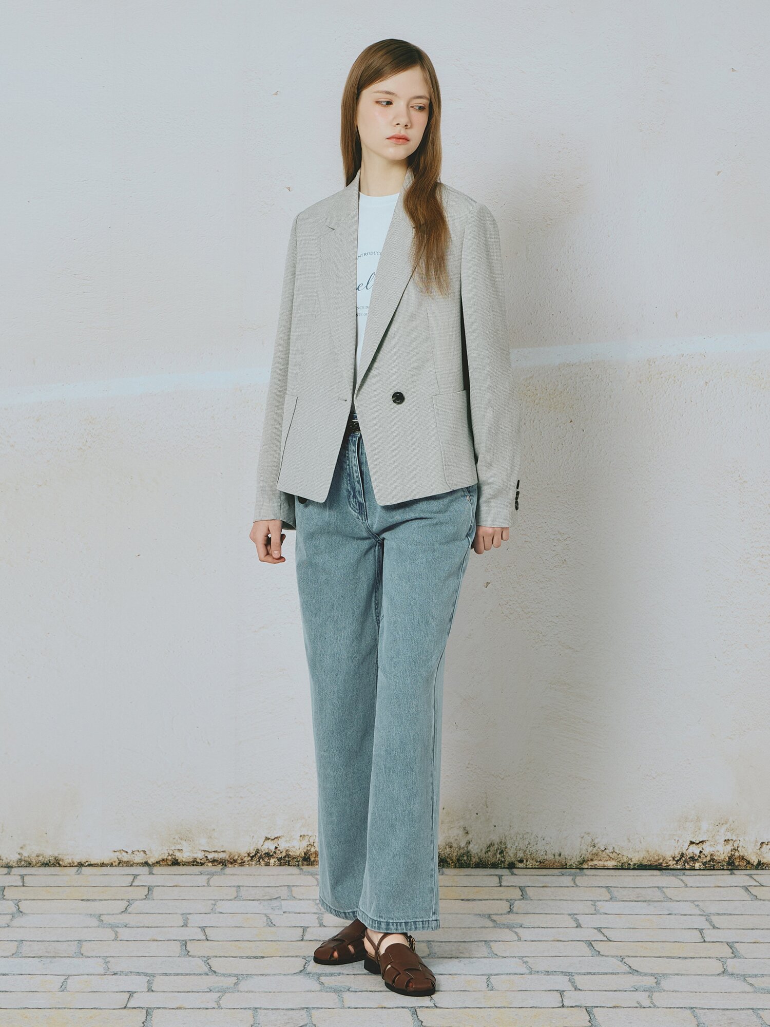 원 버튼 아웃포켓 테일러드 재킷 (MELANGE BEIGE)