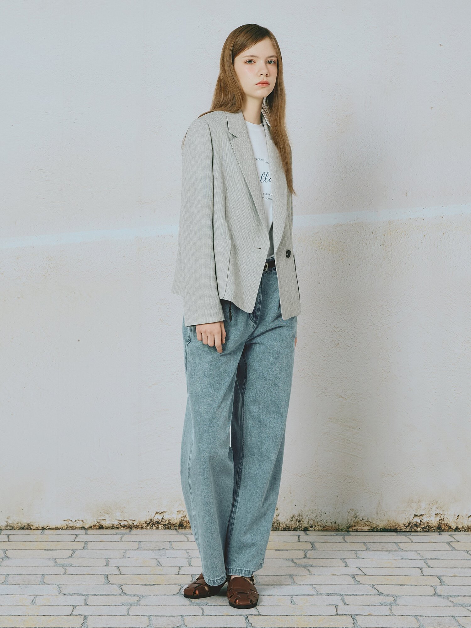 원 버튼 아웃포켓 테일러드 재킷 (MELANGE BEIGE)