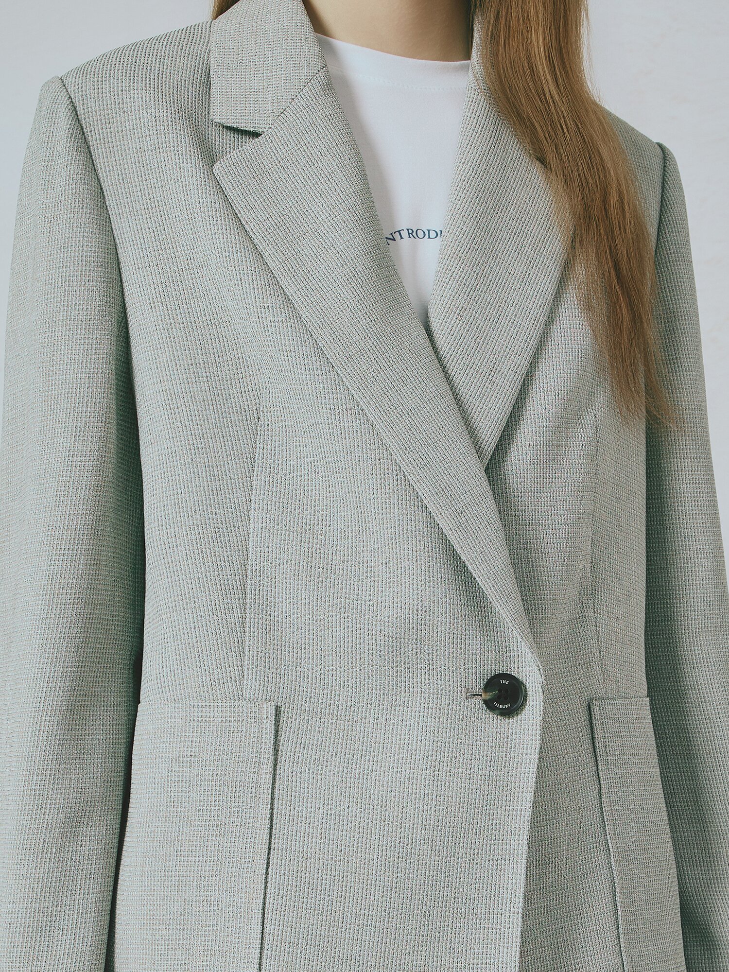 원 버튼 아웃포켓 테일러드 재킷 (MELANGE BEIGE)