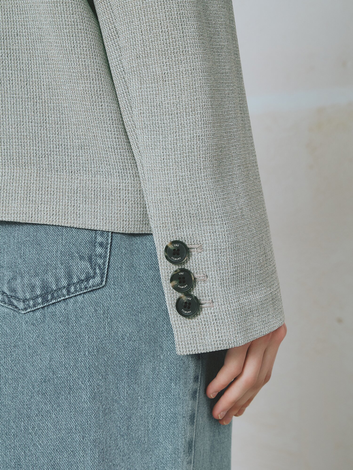 원 버튼 아웃포켓 테일러드 재킷 (MELANGE BEIGE)