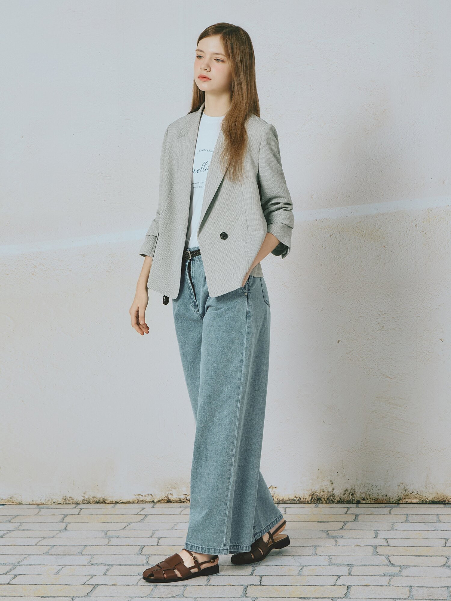 원 버튼 아웃포켓 테일러드 재킷 (MELANGE BEIGE)