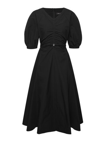 브이넥 벨티드 셔링 롱 원피스 