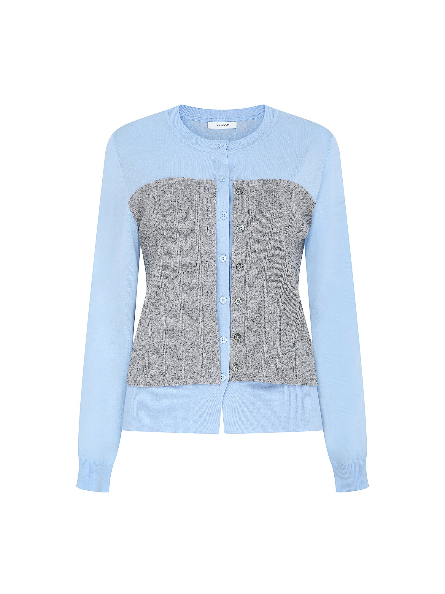 배색 버튼 라운드넥 니트 (GREY)