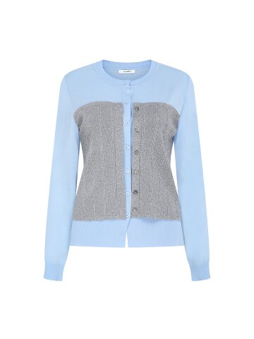 배색 버튼 라운드넥 니트 