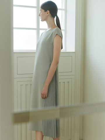 플리츠 배색 원피스 +재킷 세트 