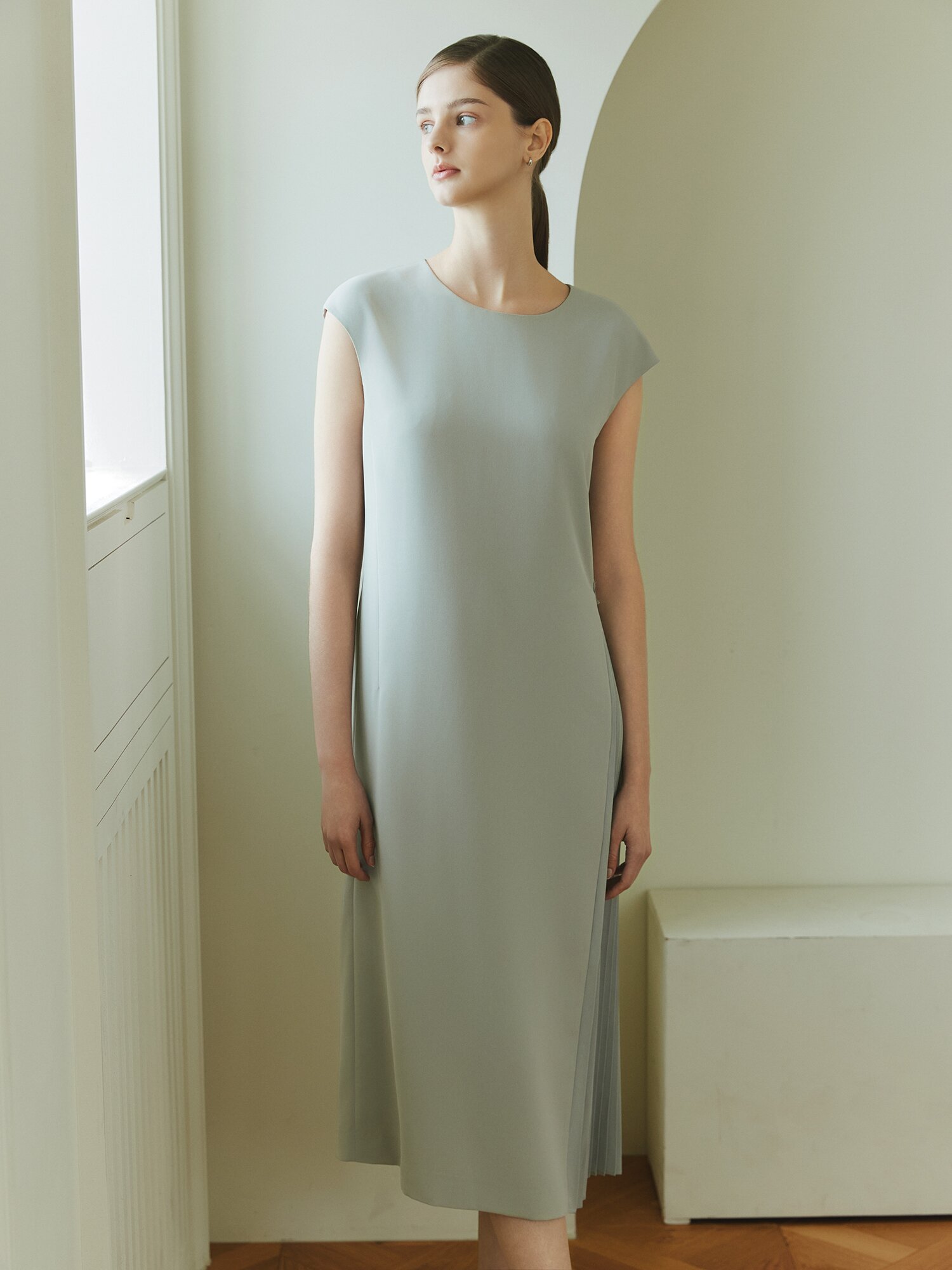 플리츠 배색 원피스 +재킷 세트 (MINT)