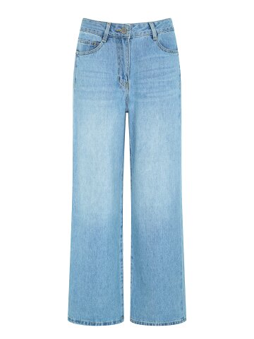 로고 자수 와이드 데님 팬츠 