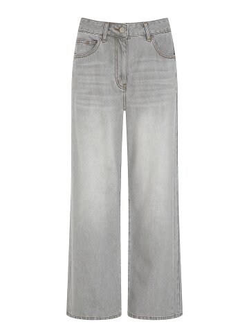 로고 자수 와이드 데님 팬츠 