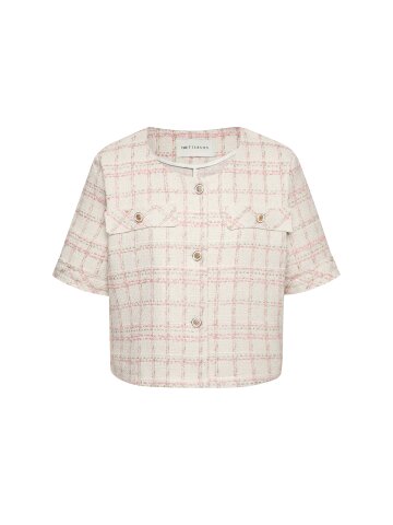 라운드넥 트위드 하프 재킷 