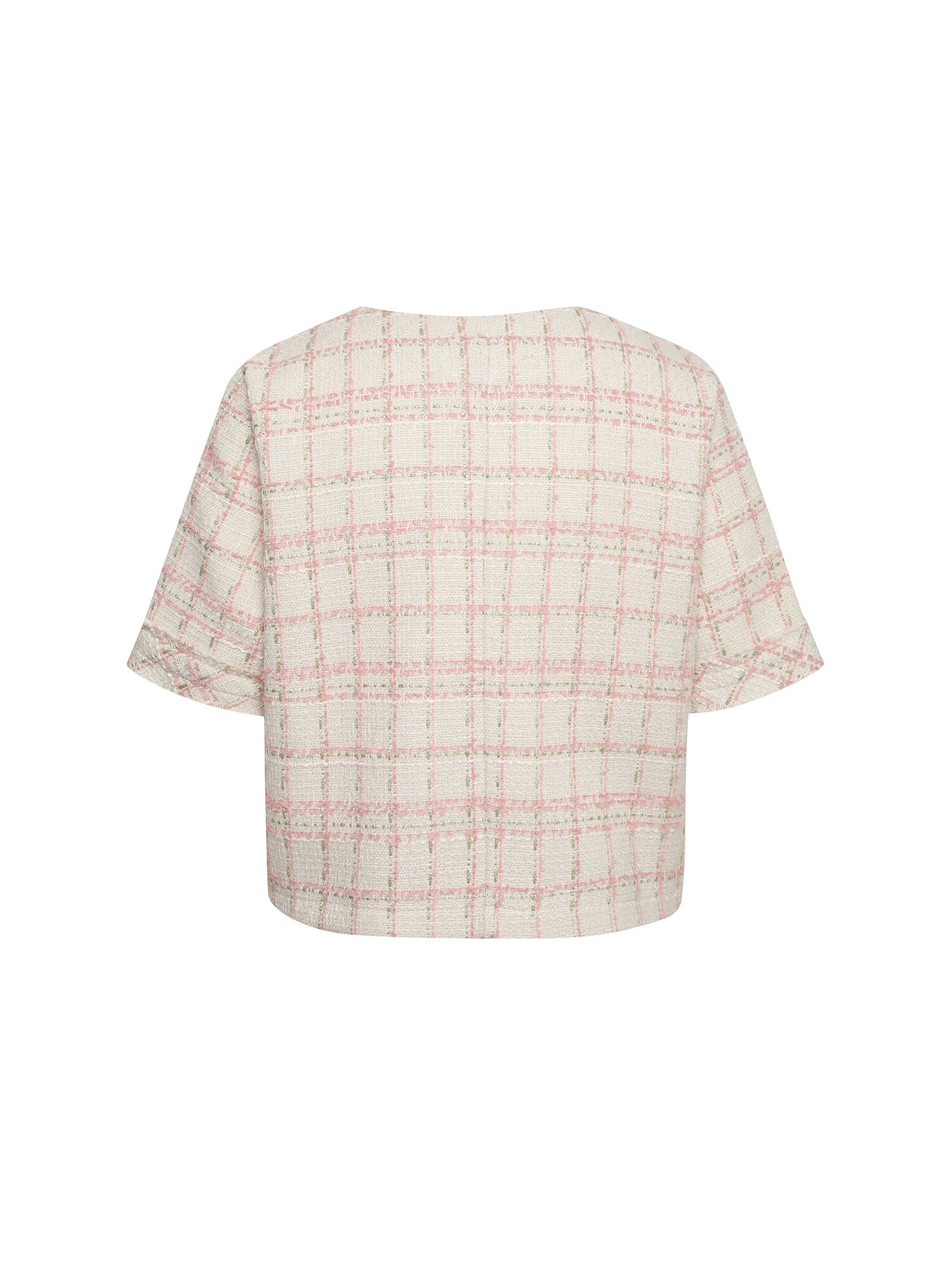 라운드넥 트위드 하프 재킷 (PINK)