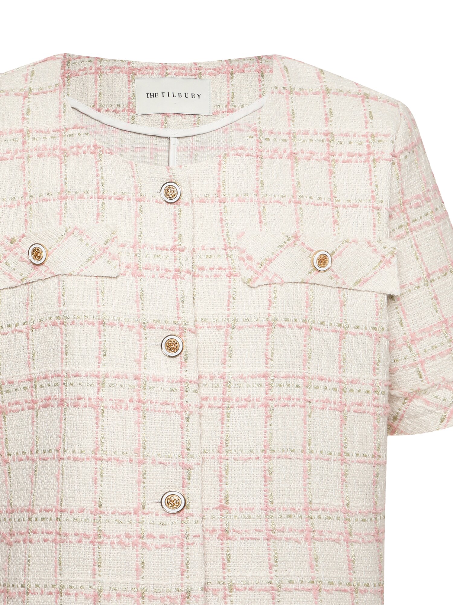 라운드넥 트위드 하프 재킷 (PINK)