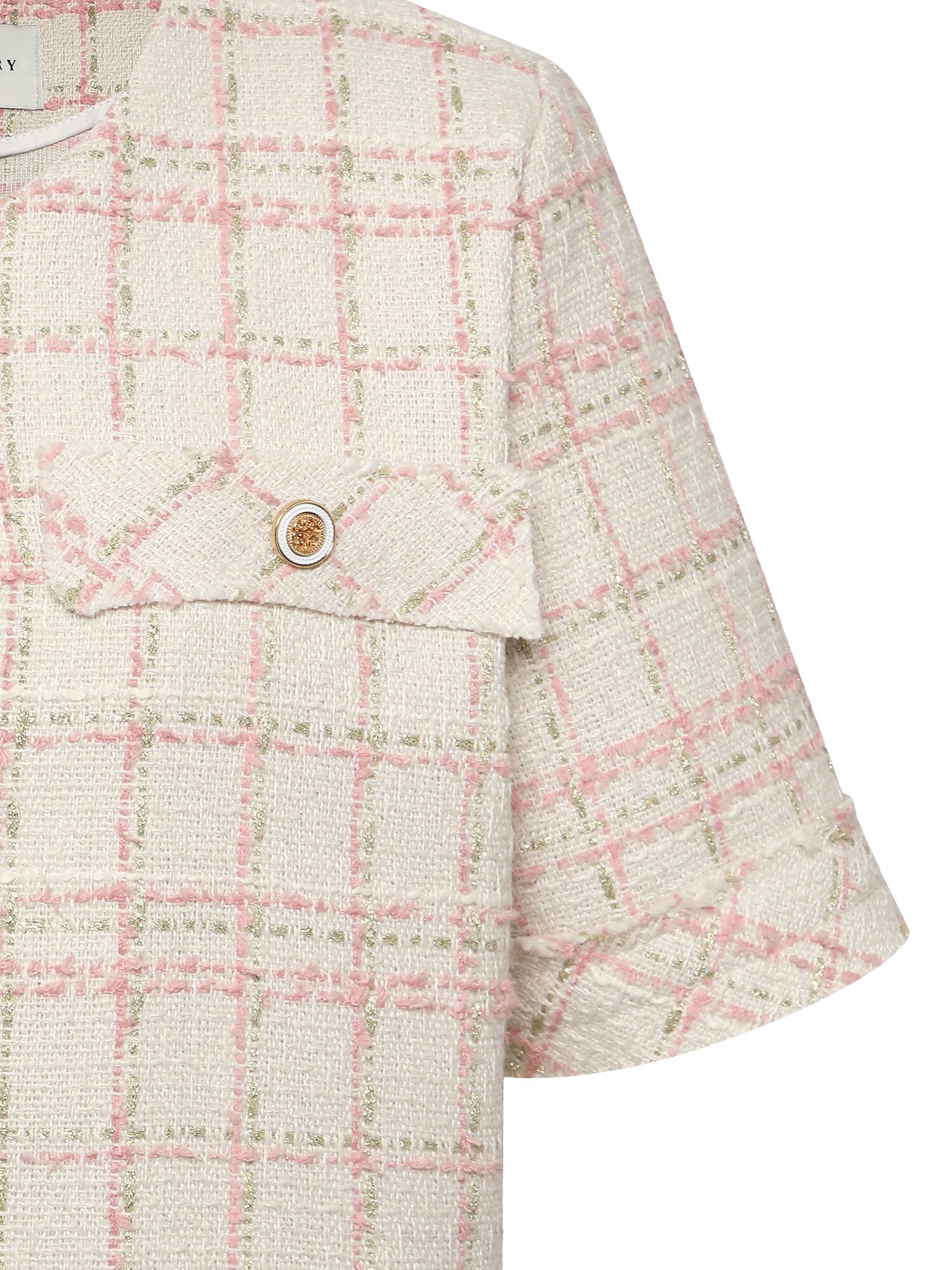 라운드넥 트위드 하프 재킷 (PINK)
