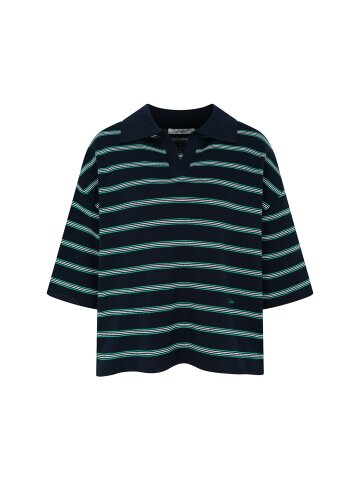 스트라이프 슬릿 칼라 풀오버 니트 