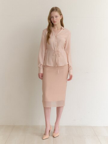 Classic Chiffon Layered Slim Skirt / Pink Beige(2color)