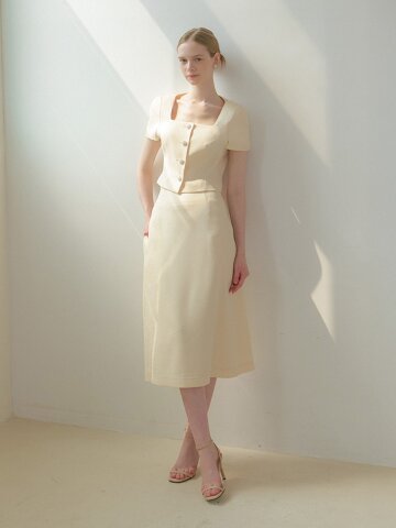 Dahlia Tweed A-Line Long-Skirt / Yellow(2color)