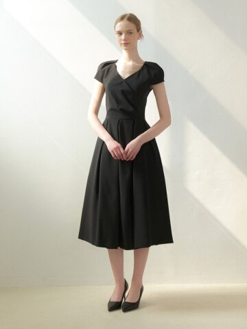 Wrap Double Tucked Flare Dress(SL) / Black(2color)