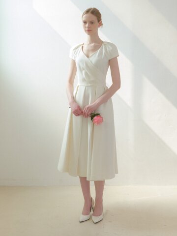 Wrap Double Tucked Flare Dress(SL) / Ivory(2color)