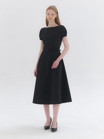 Cap-sleeve Flare Dress / Black(3color)