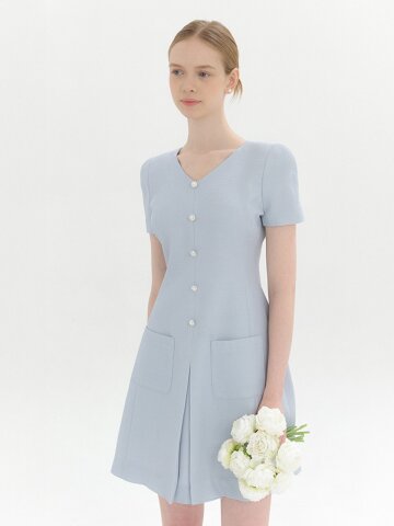Summer Tweed Pleats Mini-Dress / Blue(2color)