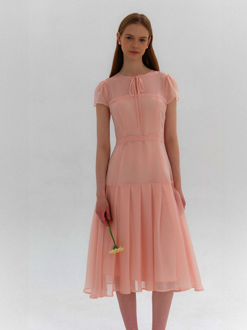 Chiffon Ruffle Pleated Long Dress / Pink(3color)