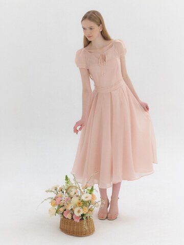 FAIRY Chiffon Puff Flare Dress / Peach(2color)