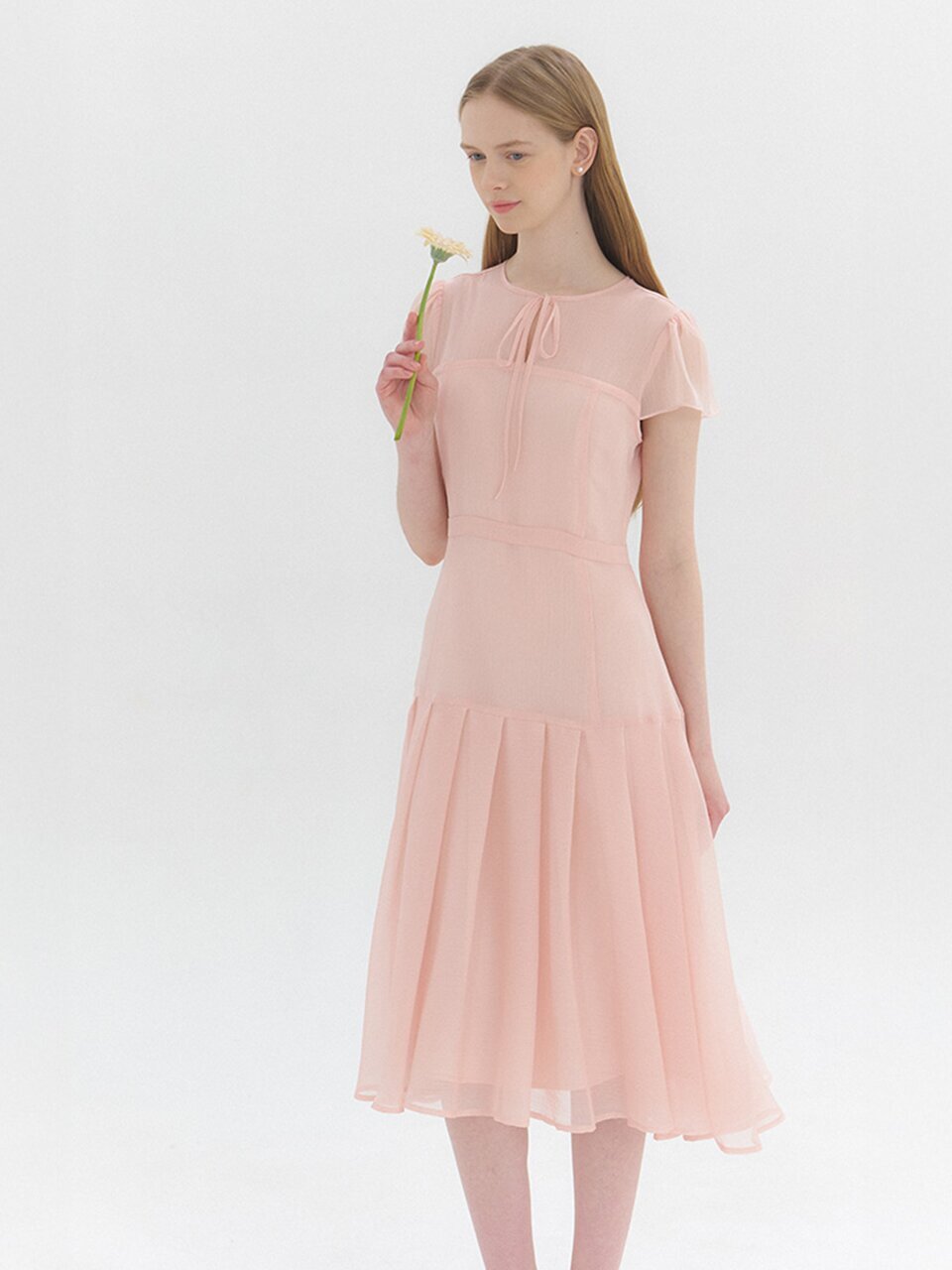 FAIRY Chiffon Puff Flare Dress / Peach(2color)