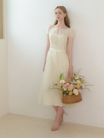 FAIRY Chiffon Puff Flare Dress / Lemon Cream(2color)