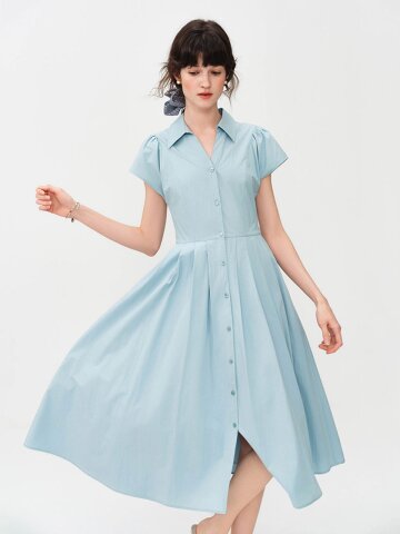 WD_Collar button-down flare midi dress_3color