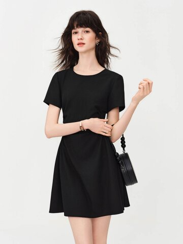 WD_Slim fit drape mini dress_BLACK