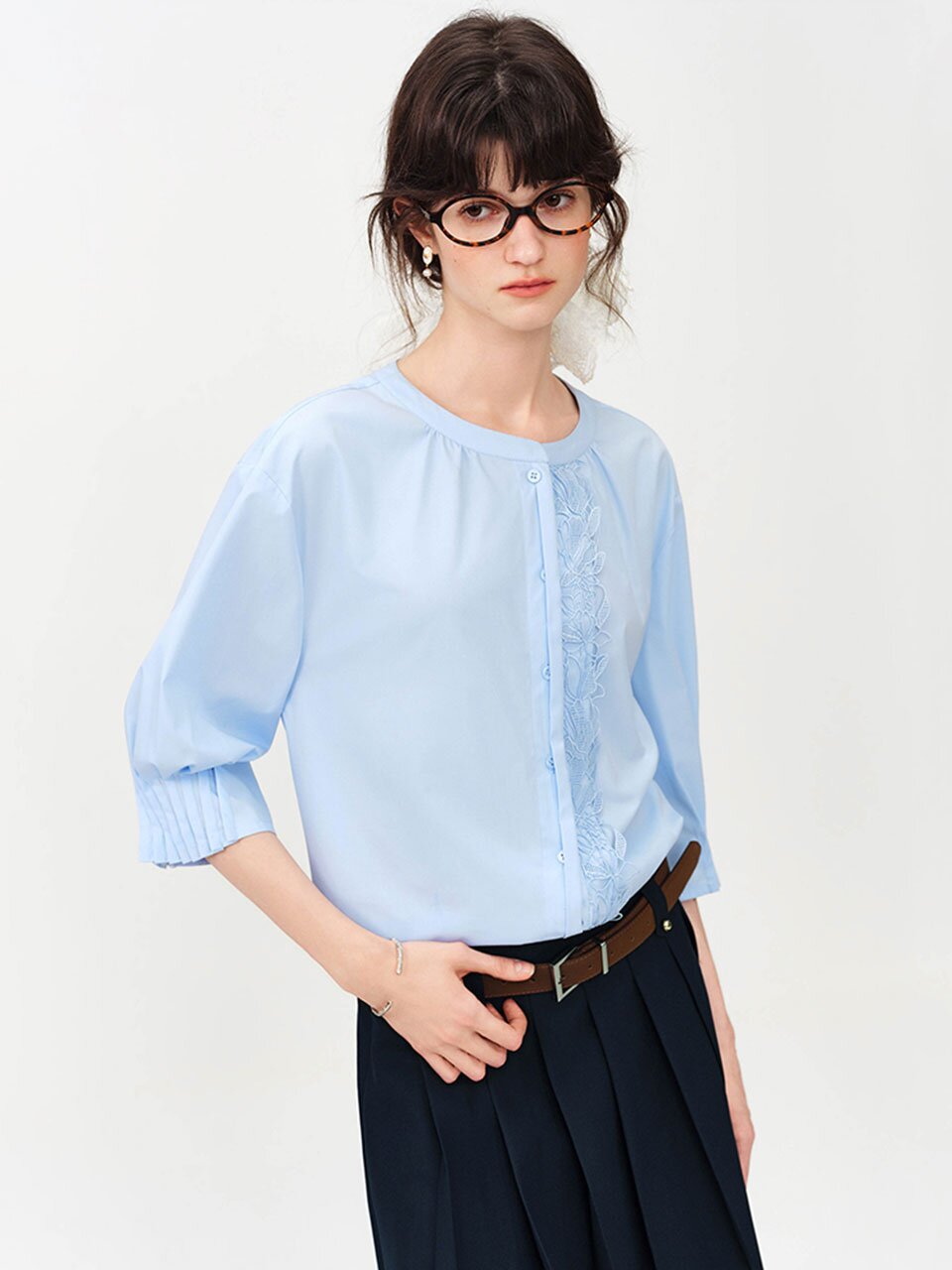 WD_Lace panel button shirt_2color